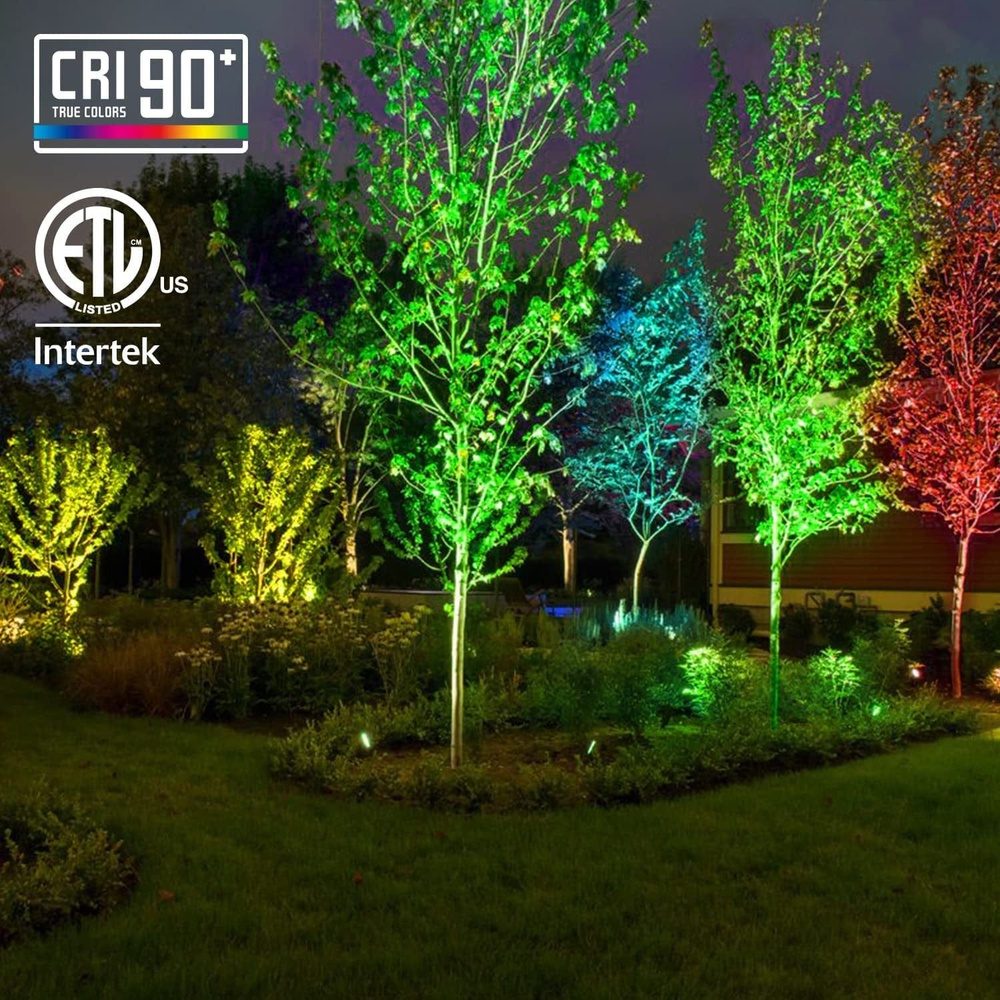 ALSR03 4-Pack RGB LED Landscape Spot Lights Package, 12W Low Voltage 12V Directional Outdoor Landscape Lighting - Sun Bright Lighting