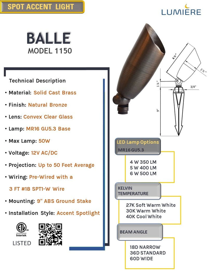 Balle Solid Cast Brass Spot Light Natural Bronze Low Voltage Outdoor Lighting