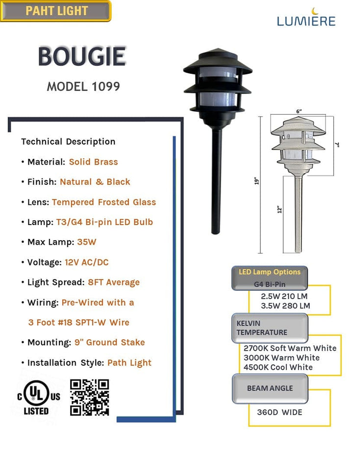 Bougie Solid Cast Brass Pagoda Path & Area Light Black Finish Low Voltage Outdoor Lighting