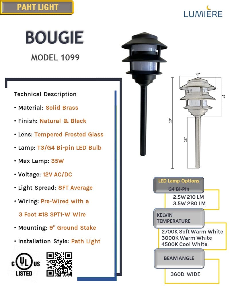 Bougie Solid Cast Brass Pagoda Path & Area Light Black Finish Low Voltage Outdoor Lighting