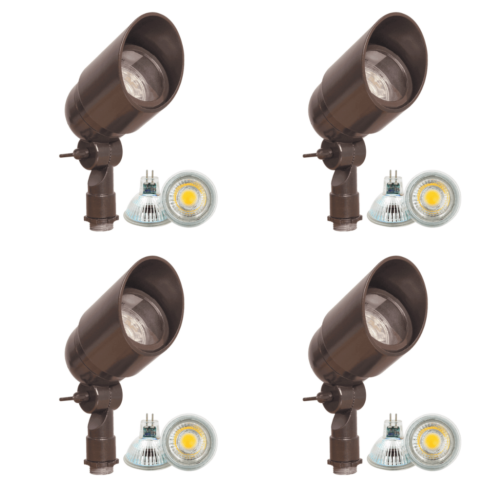 Outdoor Landscape Lighting LED 12V Low Voltage DL01 4x/8x/12x Package 12V Low Voltage Directional LED Outdoor Aluminum Spotlight with 3W 3000K Bulb Brown 4 Pack