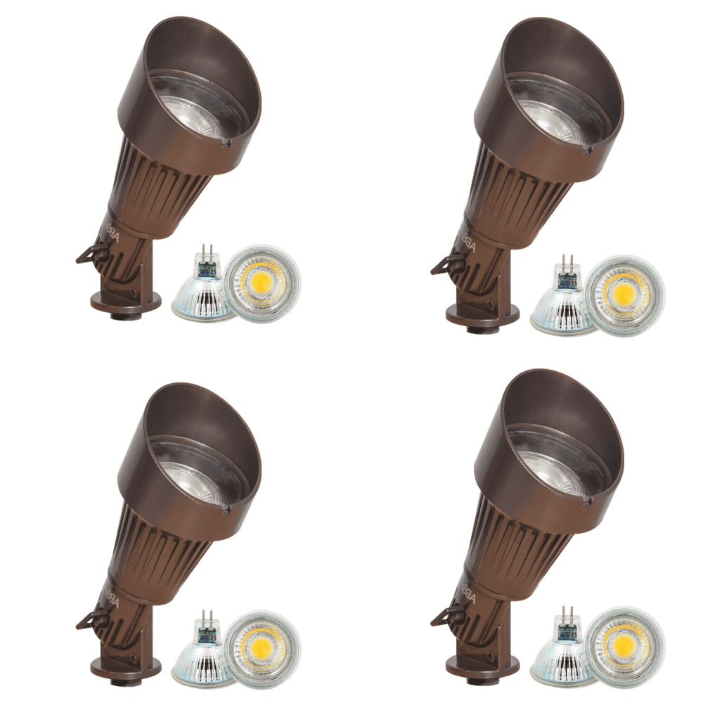 Outdoor Landscape Lighting LED 12V Low Voltage DL02 4x/8x/12x Package 12V Low Voltage Waterproof LED Outdoor Aluminum Spotlight Directional Lighting with 3W 3000K Bulb Brown 4 Pack