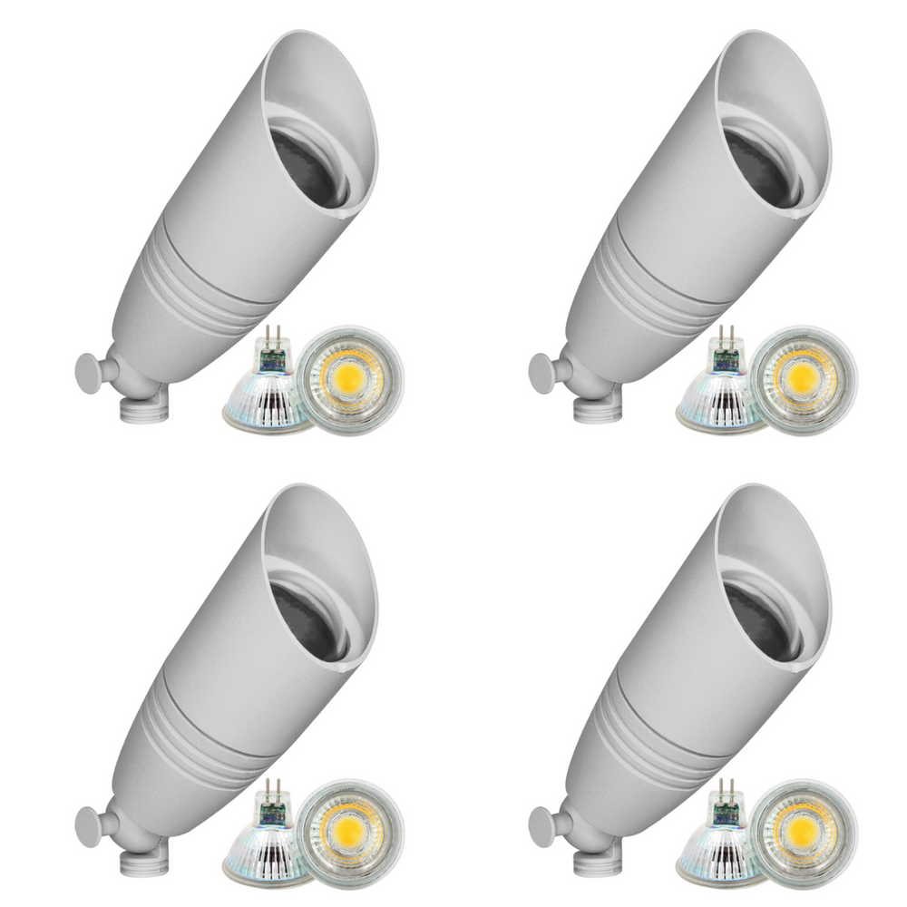 Outdoor Landscape Lighting LED 12V Low Voltage DL05 4x/8x/12x Package Low Voltage LED Smooth Bullet Directional Outdoor Aluminum Spotlight with 3W 3000K Bulb 4 Pack White