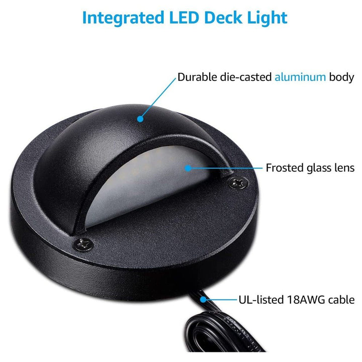 DLA01 6-Pack Black 2.5W Low Voltage LED Outdoor Half Moon Deck Lights Package, 12V LED Step Fence Landscape Lights