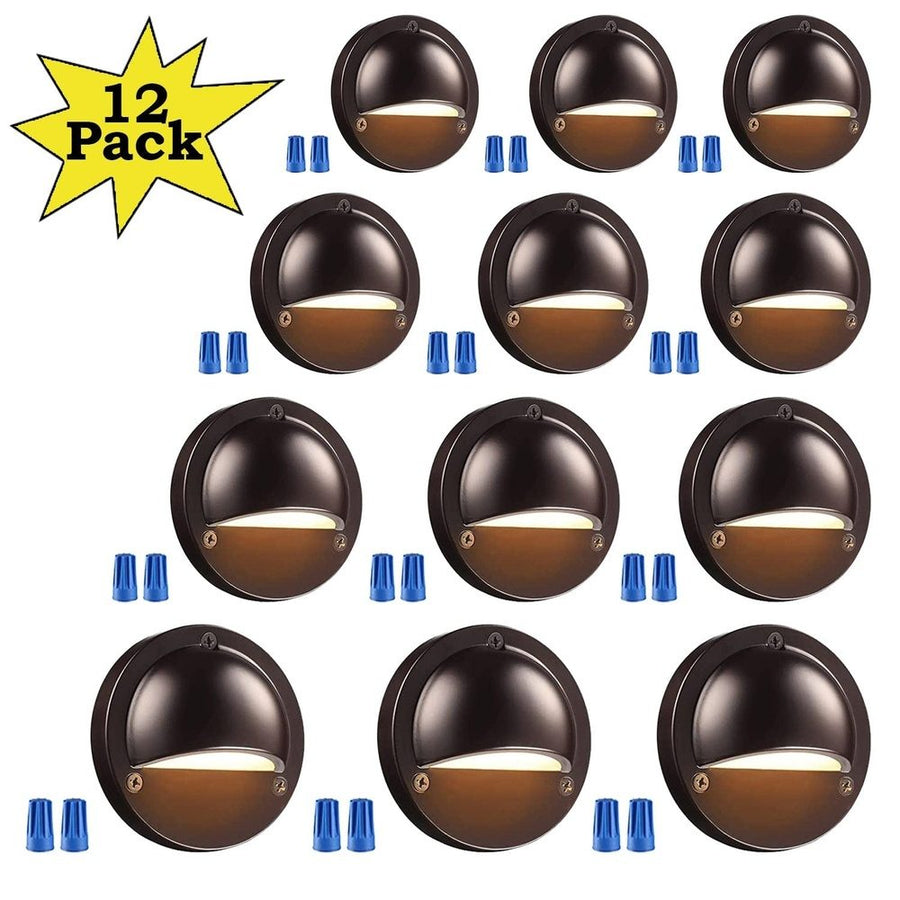 DLA01 12-Pack Brown 2.5W Low Voltage LED Outdoor Half Moon Deck Lights Package, 12V LED Step Fence Landscape Lights