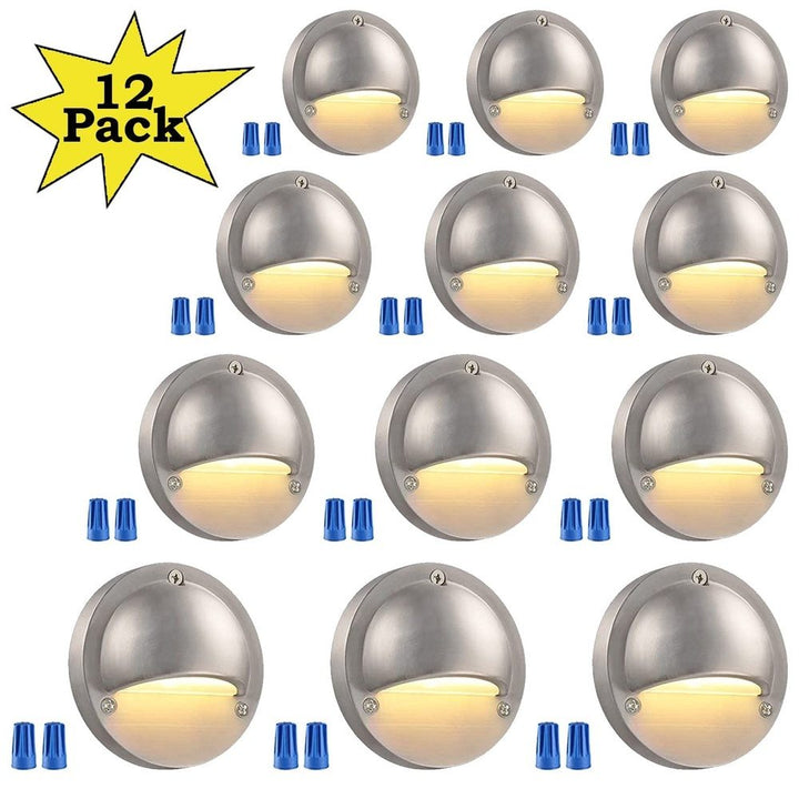 DLA01 12-Pack Satin Nickel 2.5W Low Voltage LED Outdoor Half Moon Deck Lights Package, 12V LED Step Fence Landscape Lights