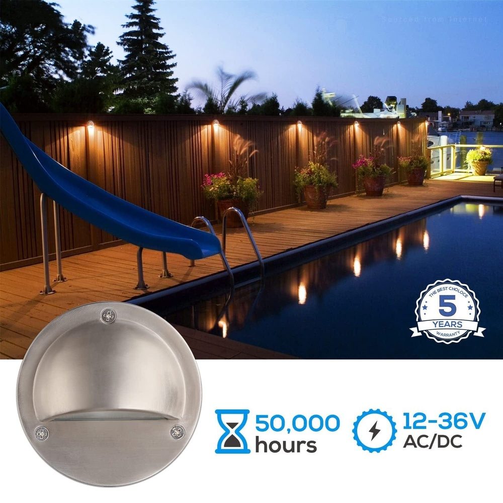 DLA01 12-Pack Satin Nickel 2.5W Low Voltage LED Outdoor Half Moon Deck Lights Package, 12V LED Step Fence Landscape Lights