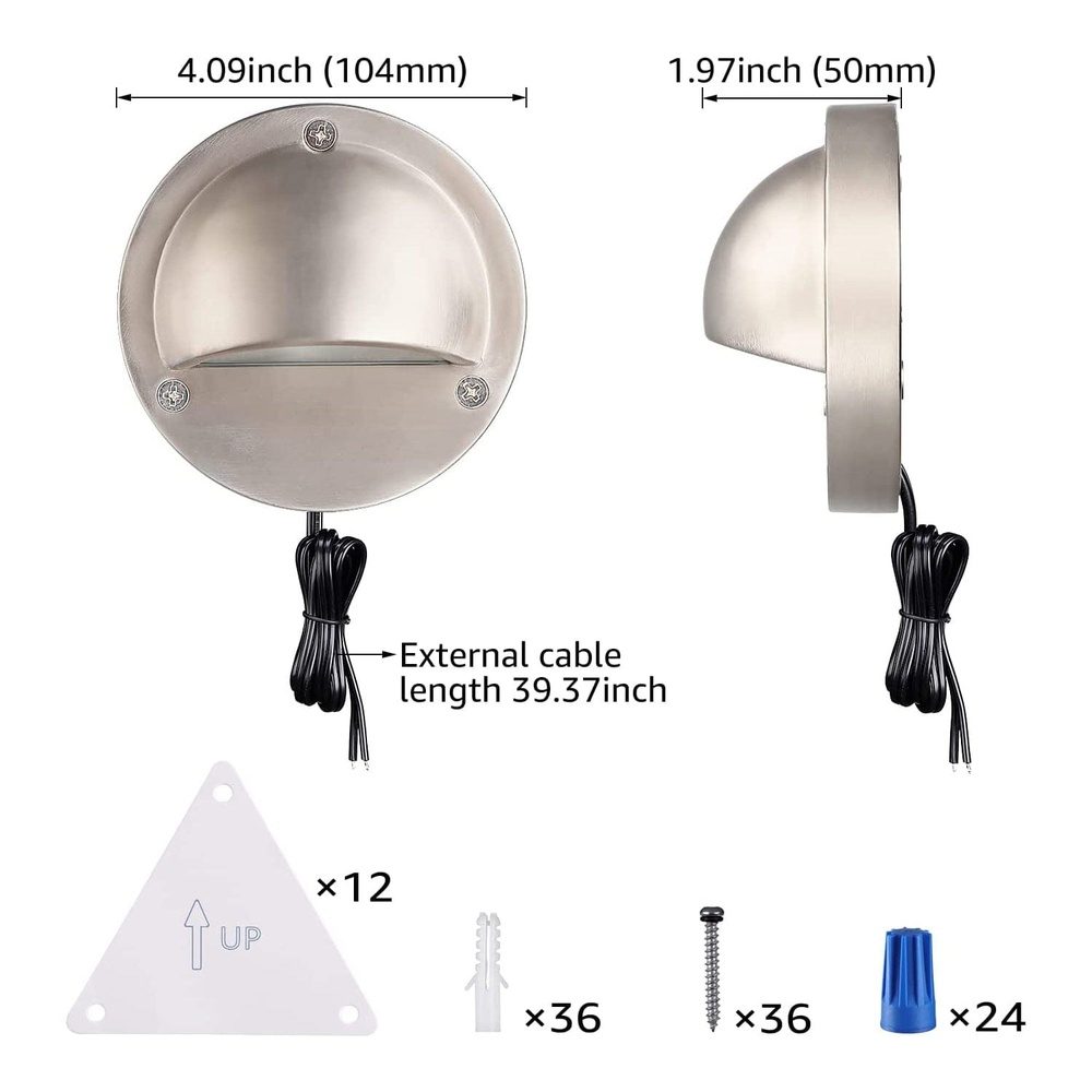 DLA01 12-Pack Satin Nickel 2.5W Low Voltage LED Outdoor Half Moon Deck Lights Package, 12V LED Step Fence Landscape Lights