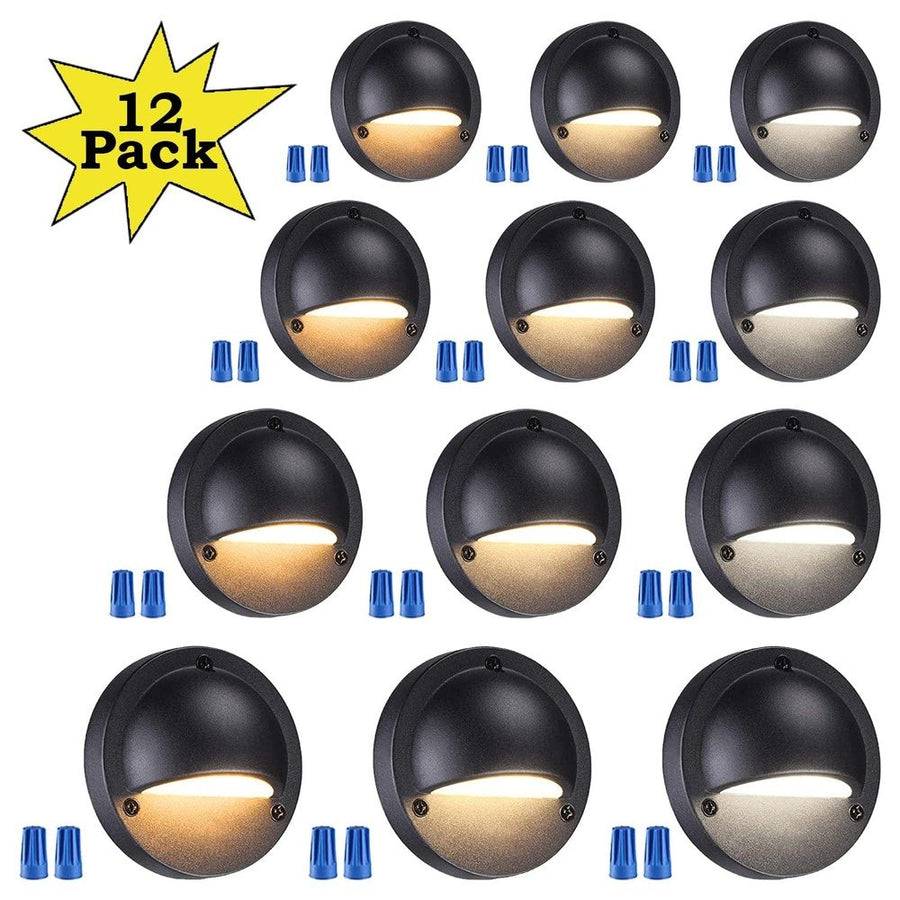 DLA03 12-Pack Black 2.5W 3CCT Low Voltage LED Outdoor Half Moon Deck Lights Package, 12V LED Step Fence Landscape Lights