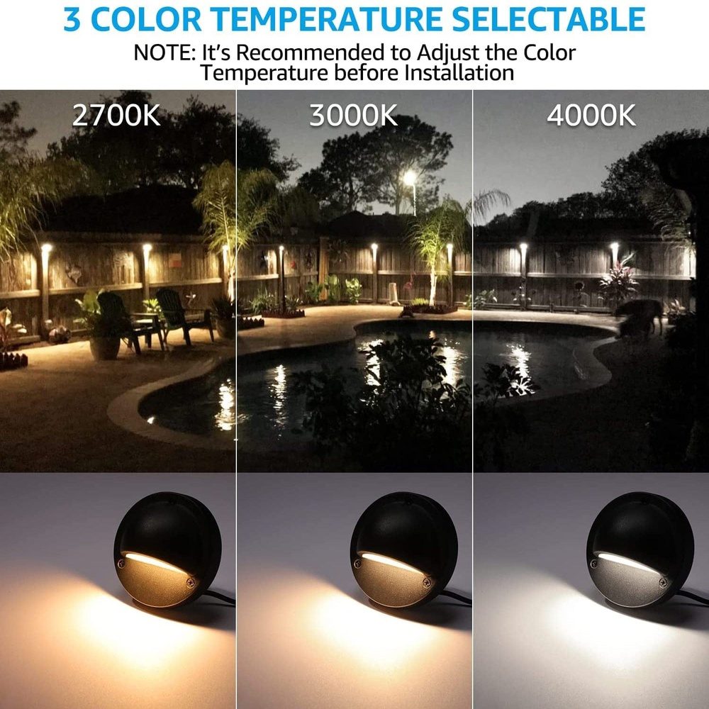 DLA03 12-Pack Black 2.5W 3CCT Low Voltage LED Outdoor Half Moon Deck Lights Package, 12V LED Step Fence Landscape Lights