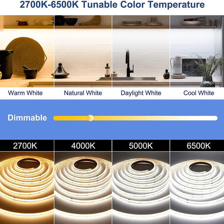 SLD07 Dotless Linear LED Tunable CCT (2700K-6500K) 4.5W/ft COB Strip Lights Low Voltage 10mm DC24V Tape Light