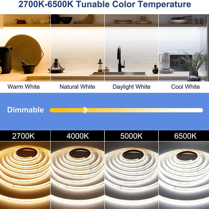 SLD07 Dotless Linear LED Tunable CCT (2700K-6500K) COB Strip Lights Low Voltage DC24V Tape Light