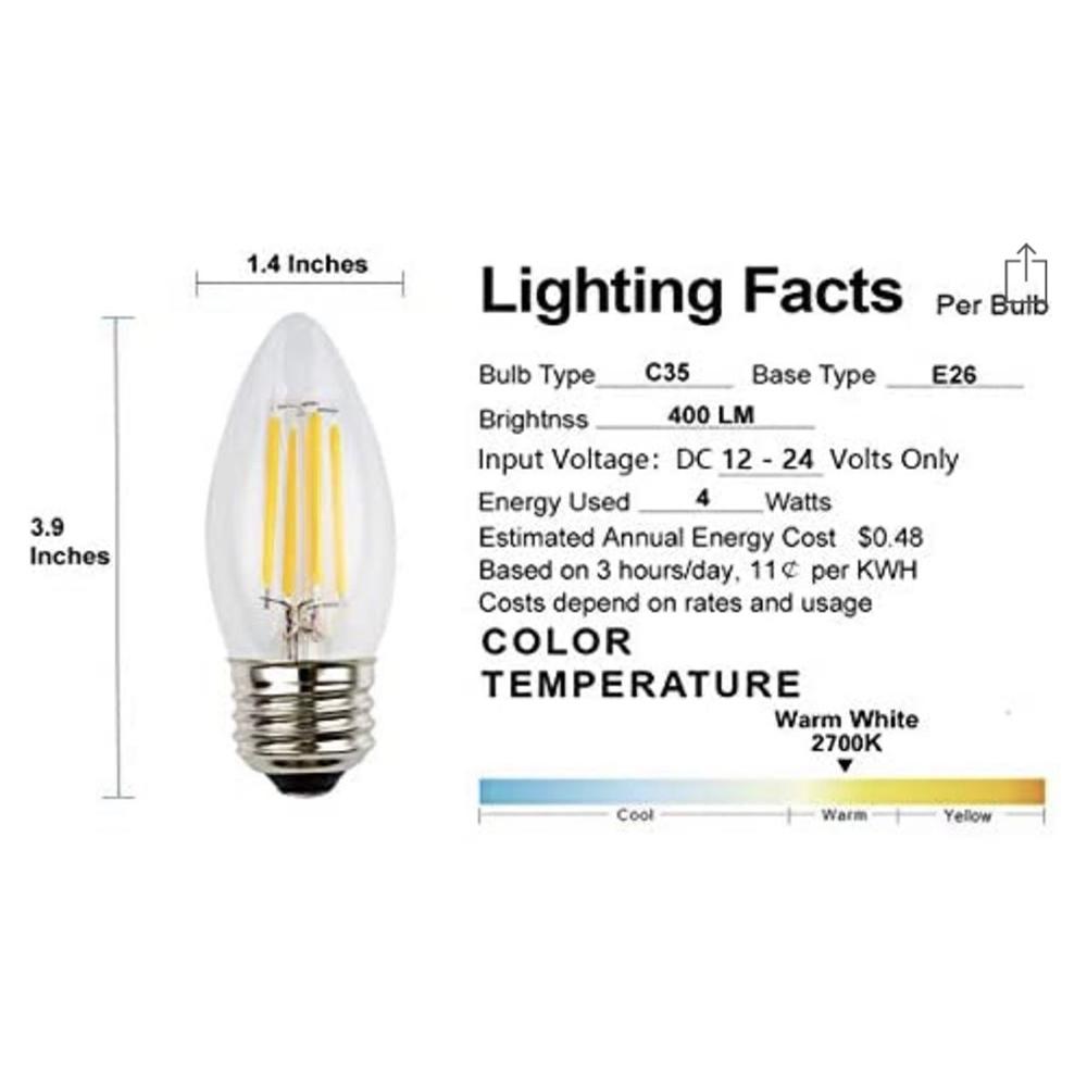 E26 4W LED Filament Edison Bulbs Dimmable Energy Saving Waterproof Light.