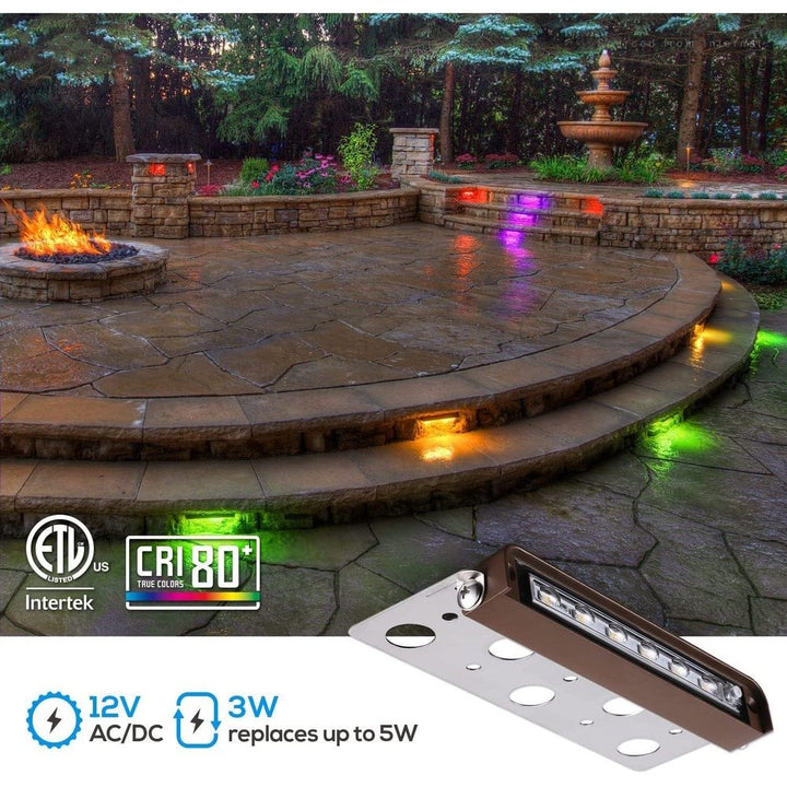 ELA12 8-Pack 12 Inch 5W RGB LED Retaining Wall Lights, Hardscape Color Changing 12V Low Voltage Landscape Lights - Sun Bright Lighting