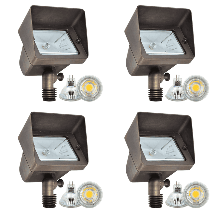 FPB05 4x/8x/12x Package Cast Brass Rectangular LED Directional Flood Light Adjustable Landscape Lighting 5W 3000K Bulb