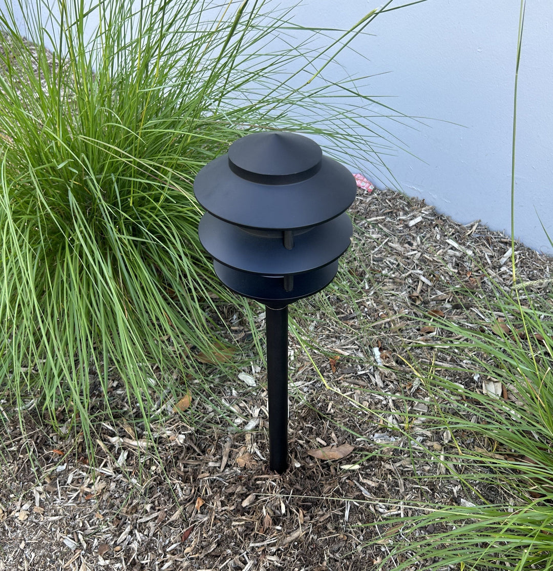 Bougie Solid Cast Brass Pagoda Path & Area Light Black Finish Low Voltage Outdoor Lighting