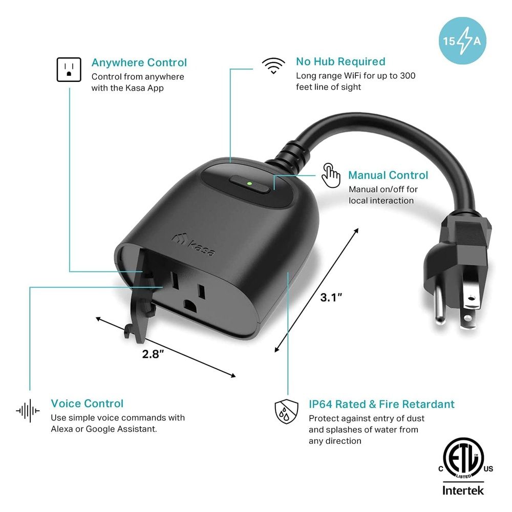 Outdoor Smart Plug Single Socket, Smart Home Wi-Fi Outlet Timer