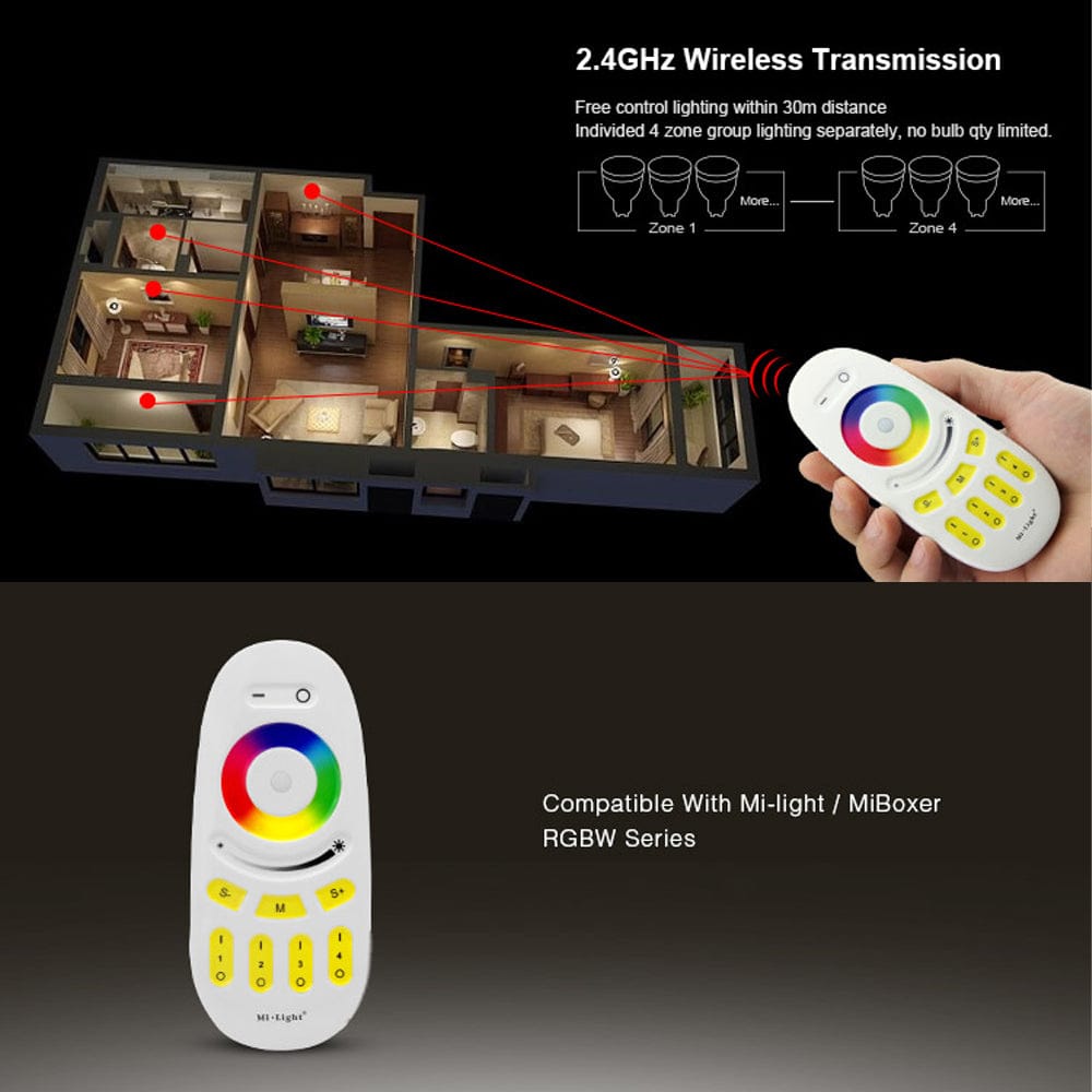 Milight Wireless 4-Zone RGBW LED Light Bulb Remote Control – Sun Bright ...