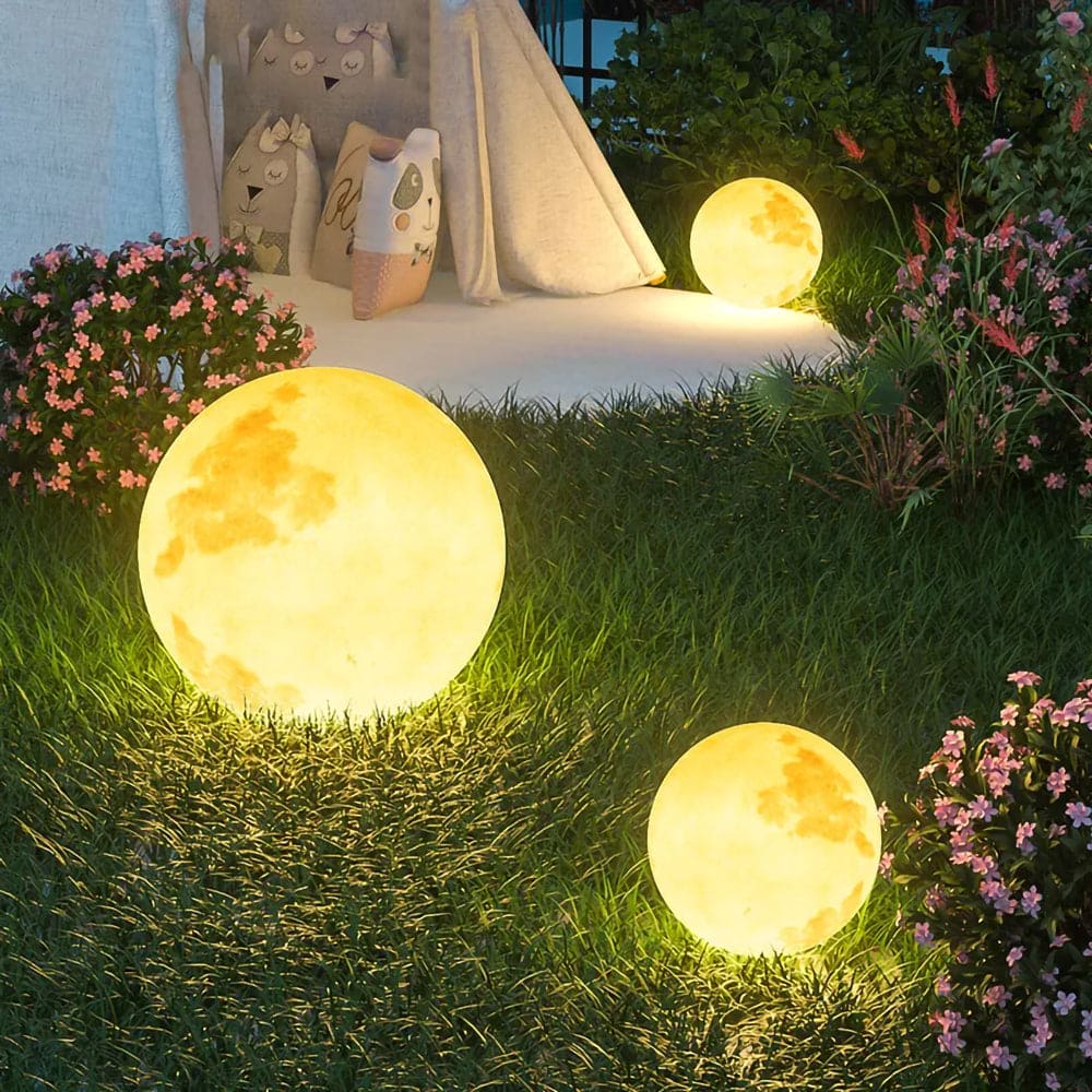 GL Series Moon Light Fixture 12V Low Voltage Outdoor IP65 Waterproof Hanging or Ground Lighting Nordic Globe Resin Lampshade Modern for Porch Garden Patio