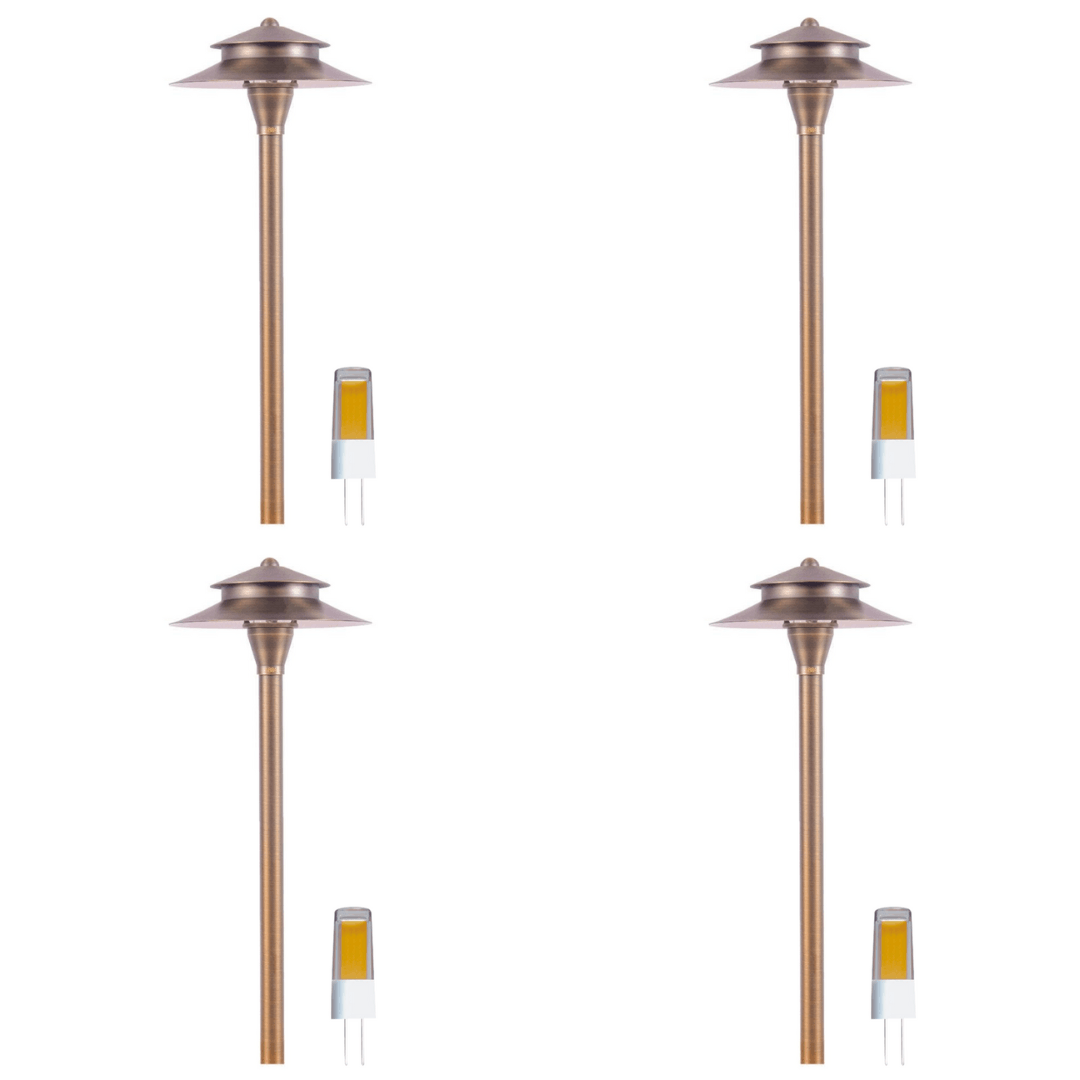 PLB04 4x/8x/12x Package Two Tier Brass LED Pagoda Low Voltage Pathway Light 5W 3000K Bulb