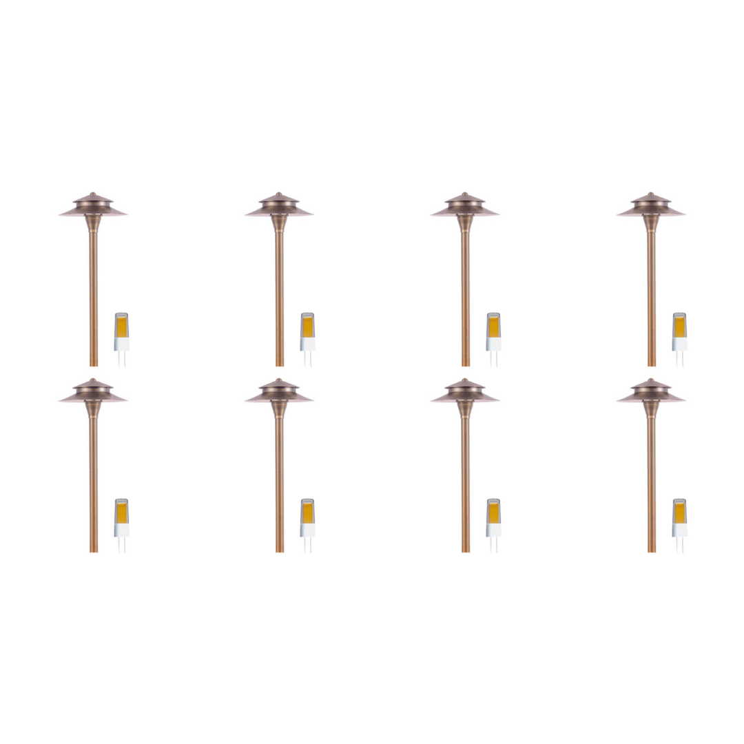 PLB04 4x/8x/12x Package Two Tier Brass LED Pagoda Low Voltage Pathway Light 5W 3000K Bulb