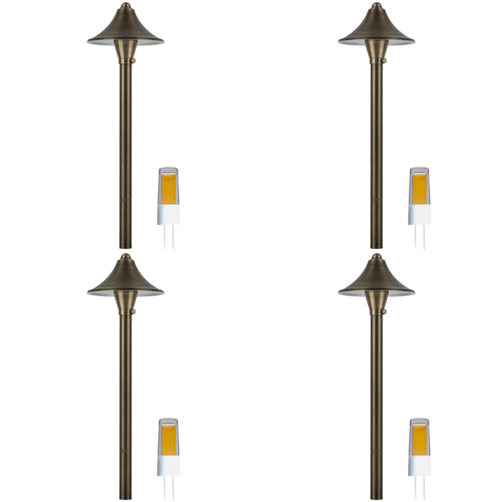 PLB09 4x/8x/12x Package Brass LED Cone Low Voltage Pathway Outdoor Landscape Lighting Fixture 5W 3000K Bulb