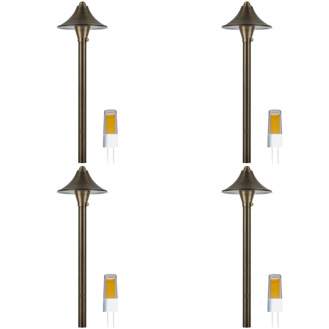 PLB09 4x/8x/12x Package Brass LED Cone Low Voltage Pathway Outdoor Landscape Lighting Fixture 5W 3000K Bulb