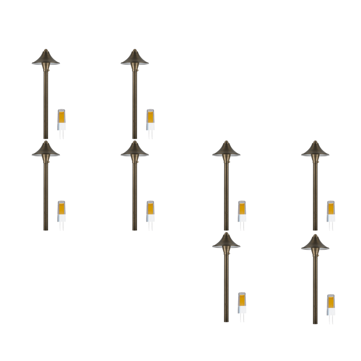 PLB09 4x/8x/12x Package Brass LED Cone Low Voltage Pathway Outdoor Landscape Lighting Fixture 5W 3000K Bulb