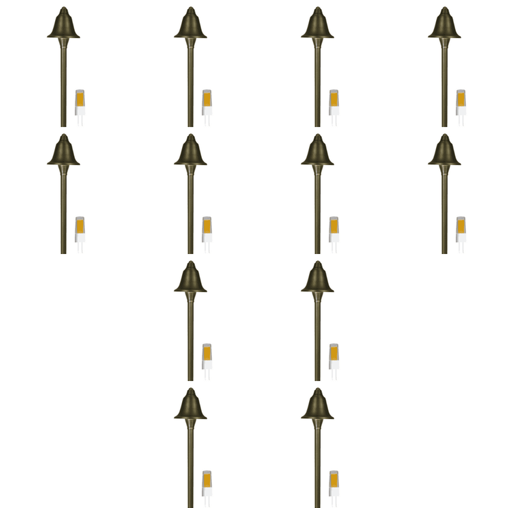 PLB17 4x/8x/12x Package  Cast Brass LED Bell Shaped Lamp Ready Low Voltage Pathway Outdoor Landscape Lighting Fixture 3W 3000K Bulb