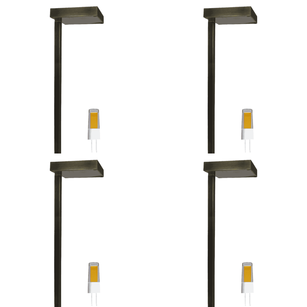 Outdoor Landscape Lighting LED 12V Low Voltage PLB20 4x/8x/12x Package Cast Brass Square Top LED 12V Low Voltage Pathway Outdoor Lighting Landscape Fixture 3W 3000K Bulb Dark Brass 4 Pack