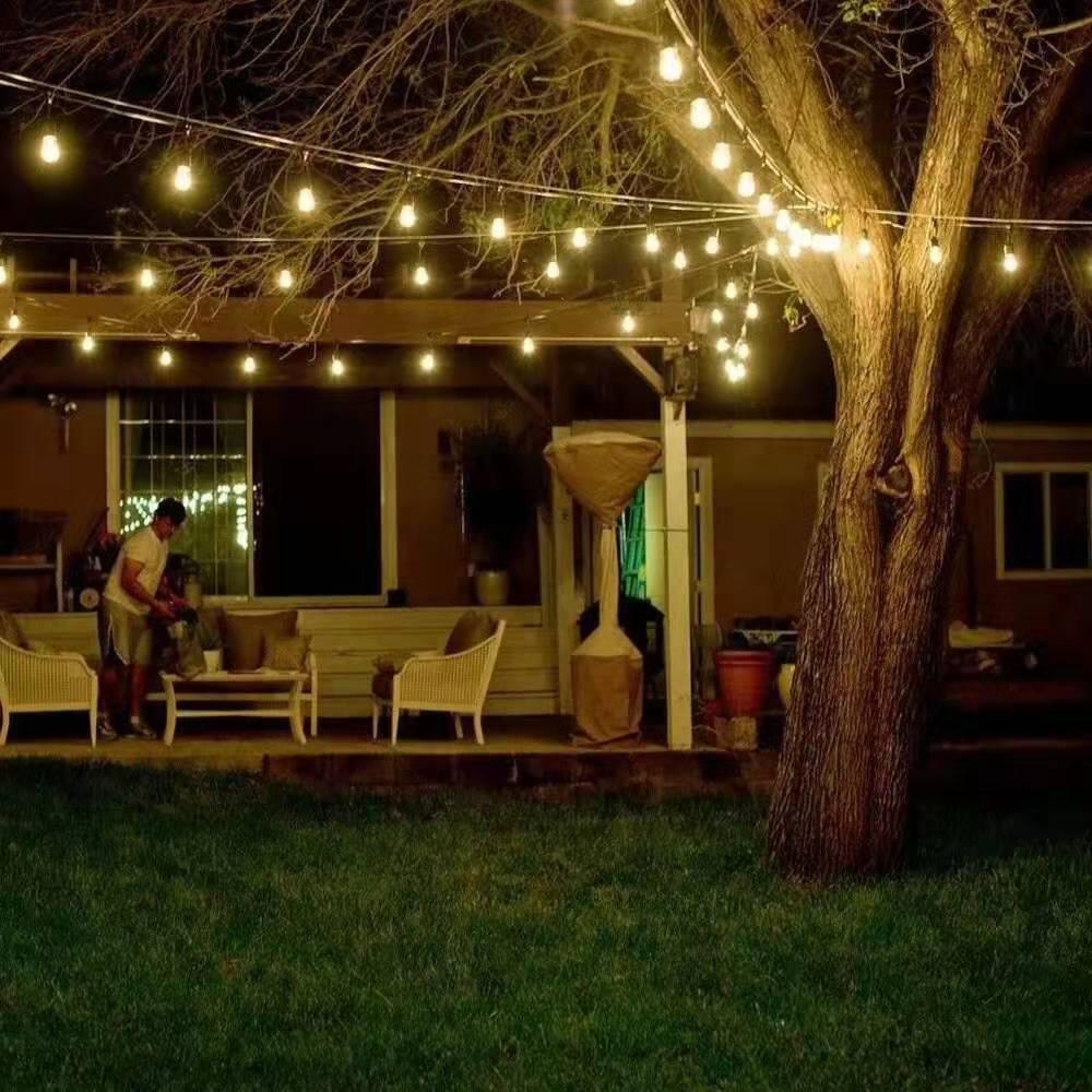 Cadena de luces para exteriores, luces de patio LED S14 de 48 pies con 15  Edison