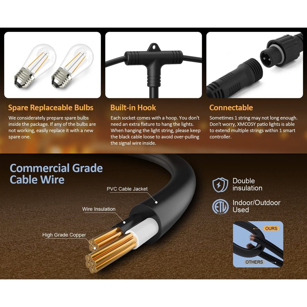 SL102 LED Dimmable Smart Bistro Outdoor String Lights – Sun Bright Lighting