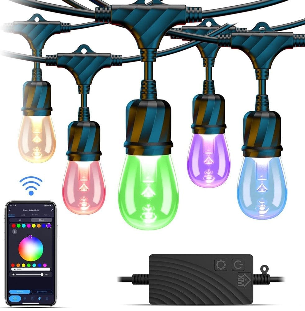 SLR100 LED RGBW Smart Bistro String Lights Color Changing Outdoor Weatherproof 12V Edison Bulbs - Sun Bright Lighting