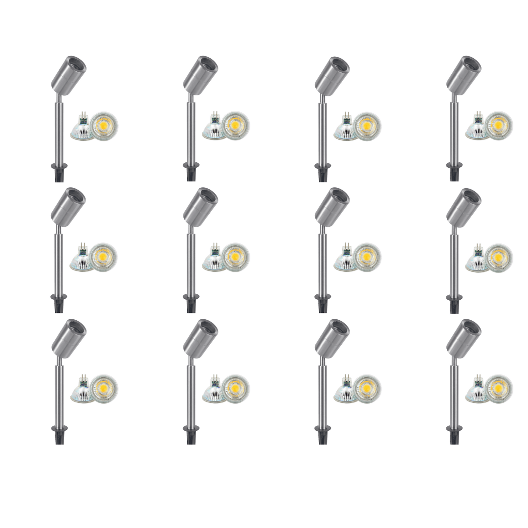 SPS02 4x/8x/12x Package Low Voltage LED Stainless Steel Spotlight Adjustable Up Lighting Fixtures with 5W 3000K Bulb