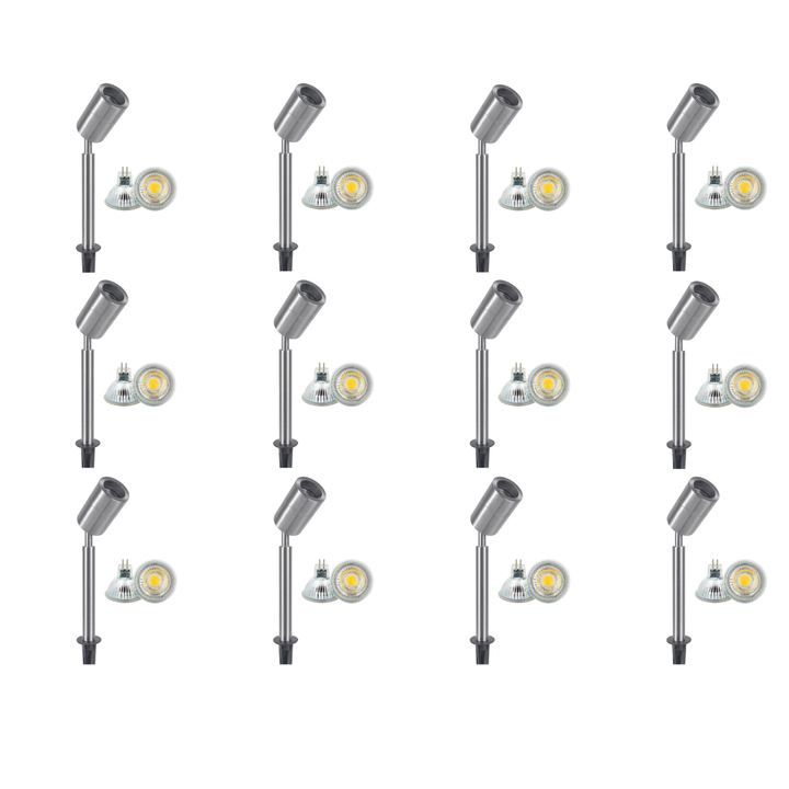 SPS02 4x/8x/12x Package Low Voltage LED Stainless Steel Spotlight Adjustable Up Lighting Fixtures with 5W 3000K Bulb