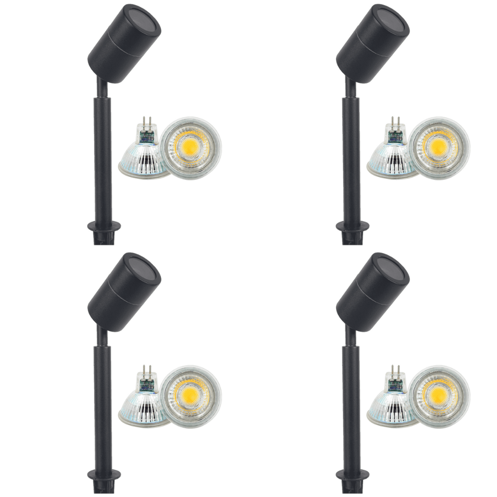 Outdoor Landscape Lighting LED 12V Low Voltage SPS02 4x/8x/12x Package 12V Low Voltage LED Stainless Steel Spotlight Adjustable Up Lighting Fixtures with 3W 3000K Bulb Black 4 Pack