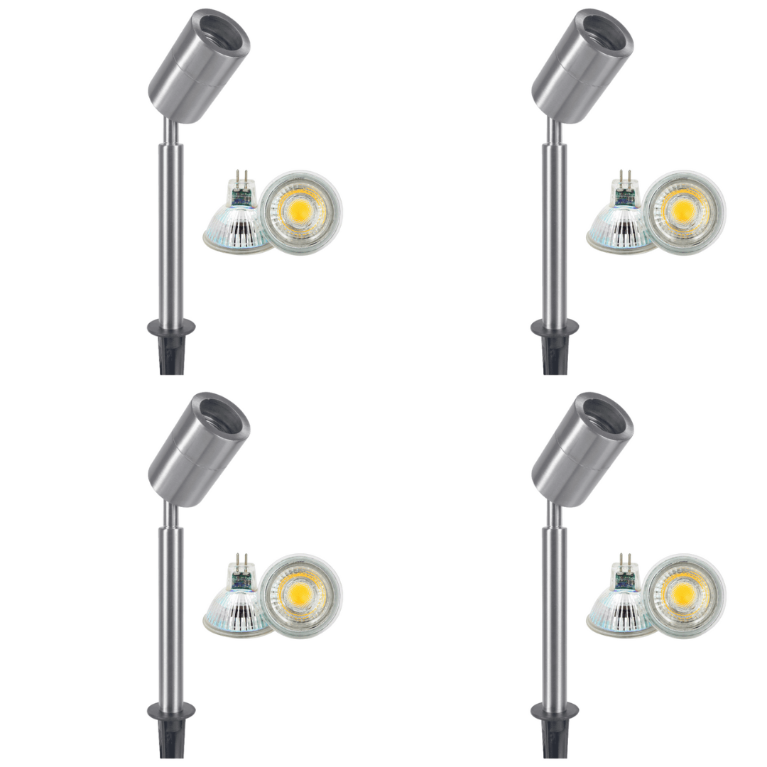 SPS02 4x/8x/12x Package Low Voltage LED Stainless Steel Spotlight Adjustable Up Lighting Fixtures with 5W 3000K Bulb