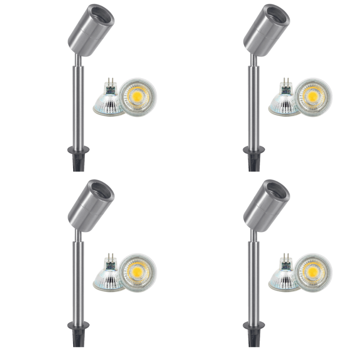 SPS02 4x/8x/12x Package Low Voltage LED Stainless Steel Spotlight Adjustable Up Lighting Fixtures with 5W 3000K Bulb
