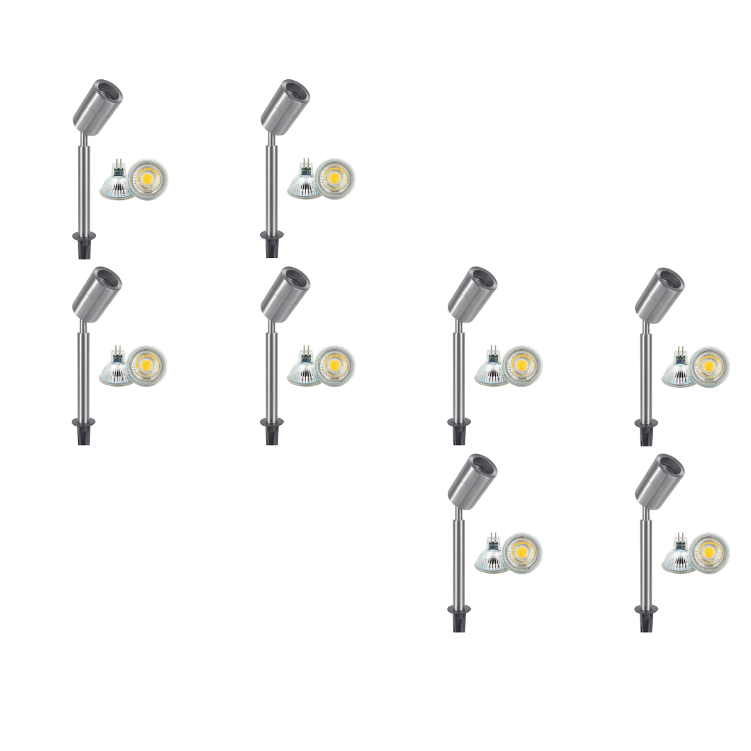 SPS02 4x/8x/12x Package Low Voltage LED Stainless Steel Spotlight Adjustable Up Lighting Fixtures with 5W 3000K Bulb