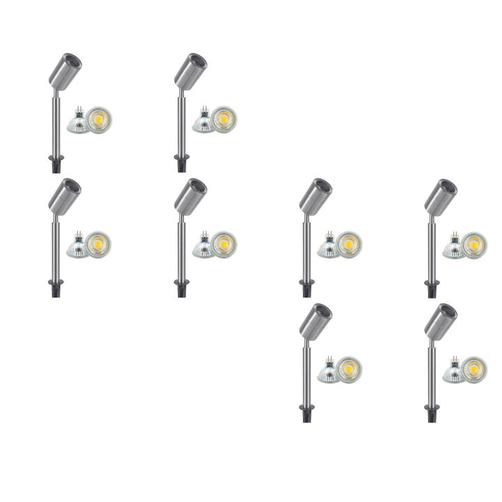 SPS02 4x/8x/12x Package Low Voltage LED Stainless Steel Spotlight Adjustable Up Lighting Fixtures with 5W 3000K Bulb