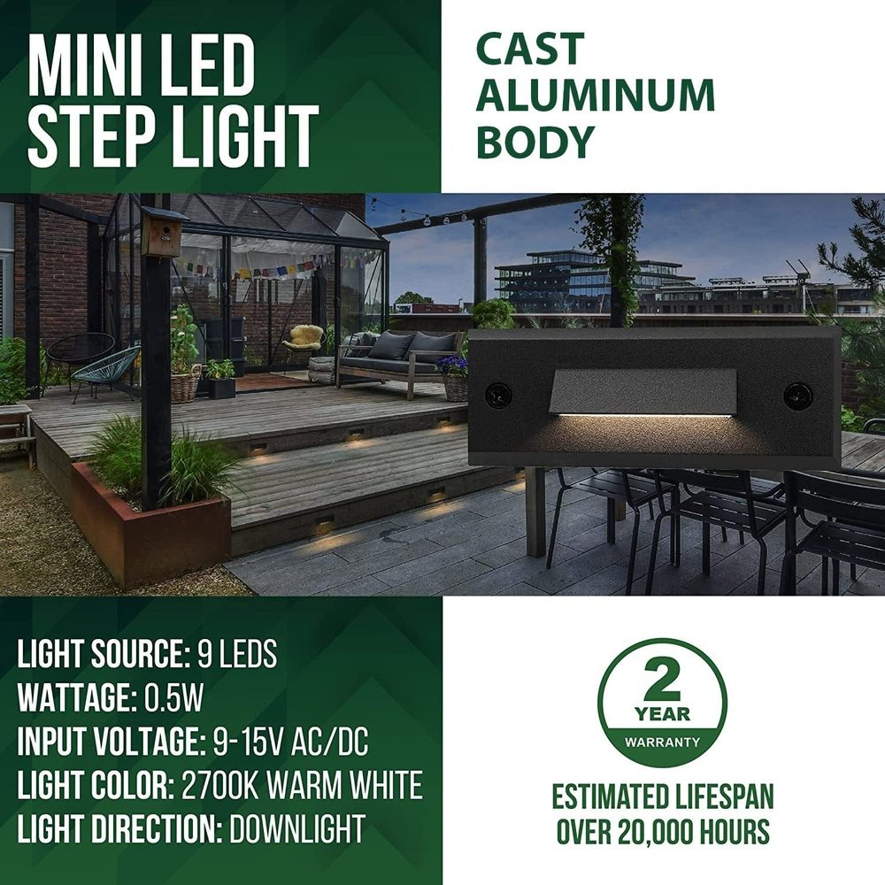 STLA04 4-Pack 1W Slim Black Low Voltage LED Outdoor Step Lights Package, 12V LED Deck Lights Landscape Lights