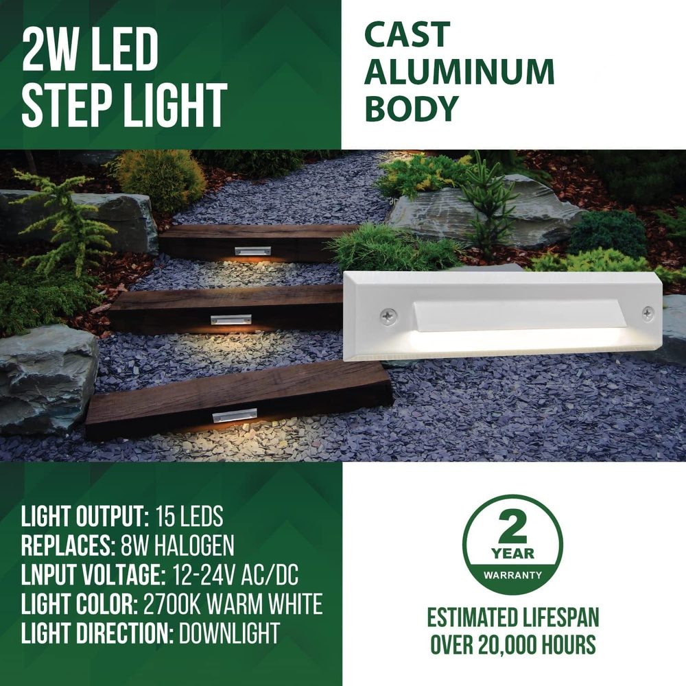 STLA06 6-Pack 2W Slim White Low Voltage LED Outdoor Step Lights Package, 12V LED Deck Lights Landscape Lights