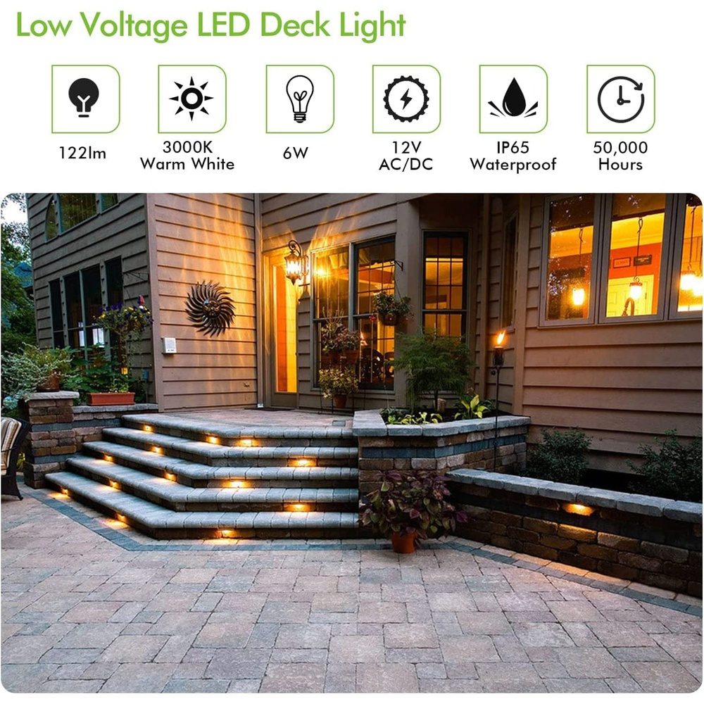 10pc Low Voltage Step Lights Outdoor Warm White Φ1.18in Recessed