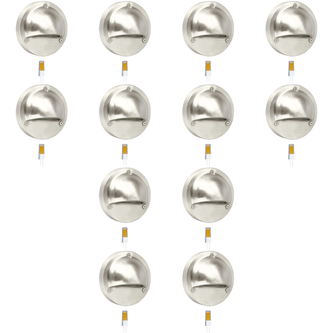 STS09 4x/8x/12x Package LED Round Stainless Steel Deck Light Surface Mount Low Voltage Landscape Lighting 3W 3000K Bulb