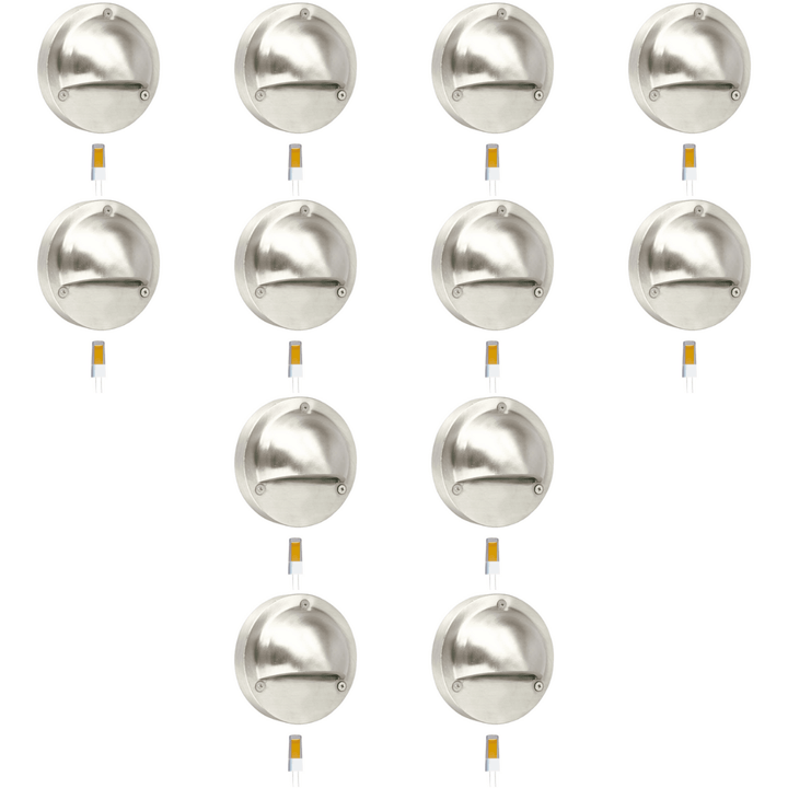 STS09 4x/8x/12x Package LED Round Stainless Steel Deck Light Surface Mount Low Voltage Landscape Lighting 3W 3000K Bulb