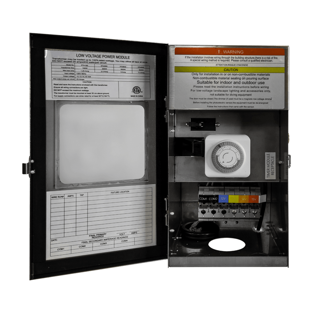 TSRPT600 600W Multi Tap Low Voltage Transformer with Photocell and Manual Dial Timer IP65 Waterproof