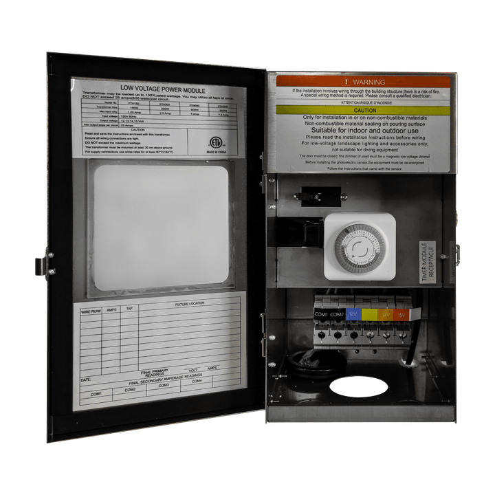 TSRPT600 600W Multi Tap Low Voltage Transformer with Photocell and Manual Dial Timer IP65 Waterproof