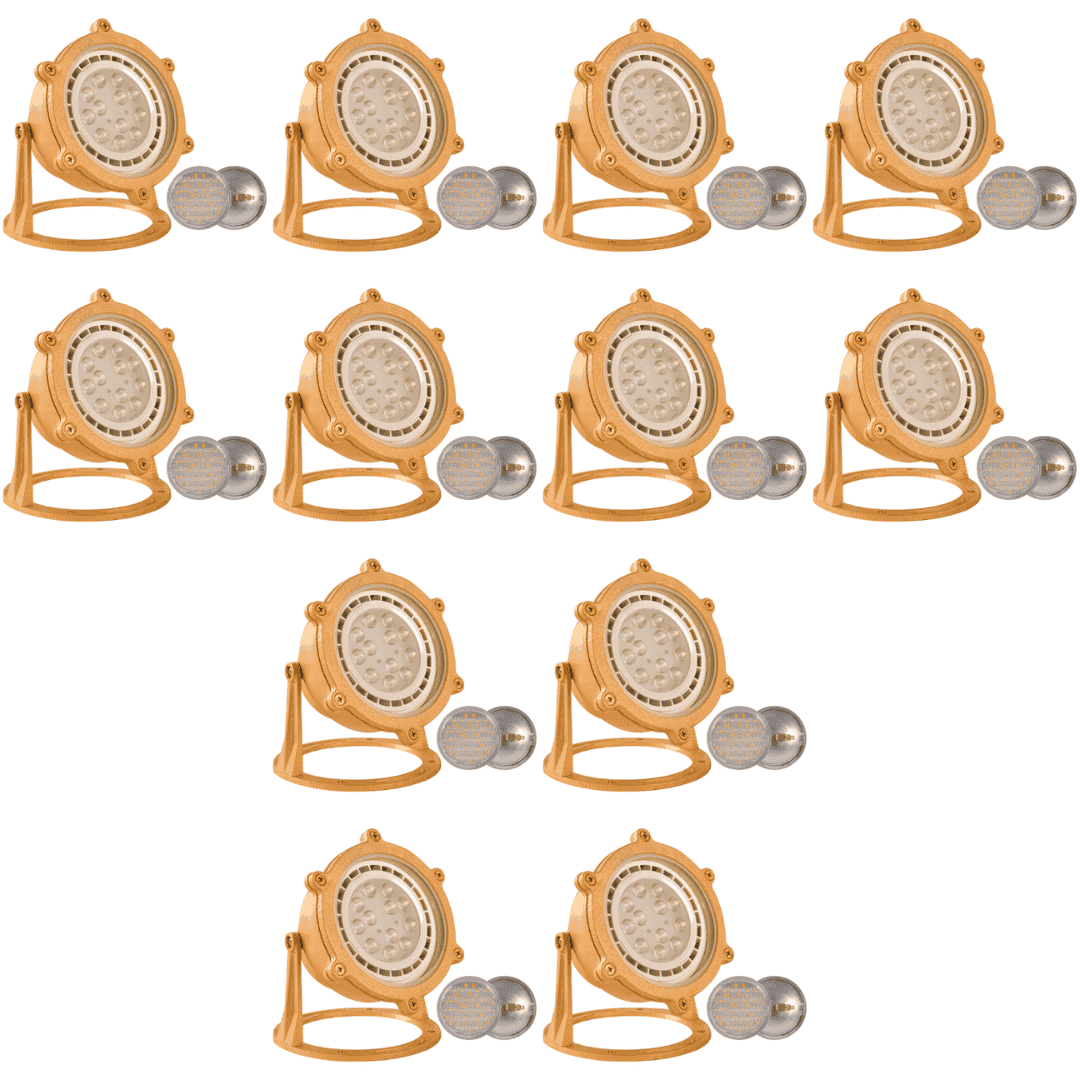 ULB02 4x/8x/12x Package Cast Brass PAR36 LED Low Voltage Underwater Pond Light IP68 Waterproof 10W 160° 3000K Bulb