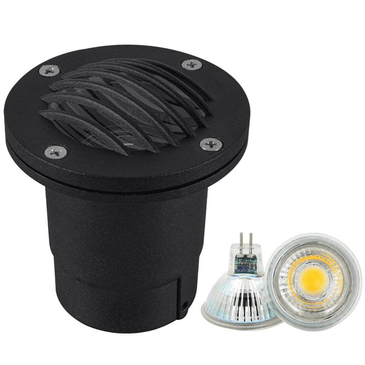 UNA06 4x/8x/12x Package Cast Aluminum Low Voltage Round Grill LED In-ground Well Light IP65 Waterproof 5W 3000K Bulb