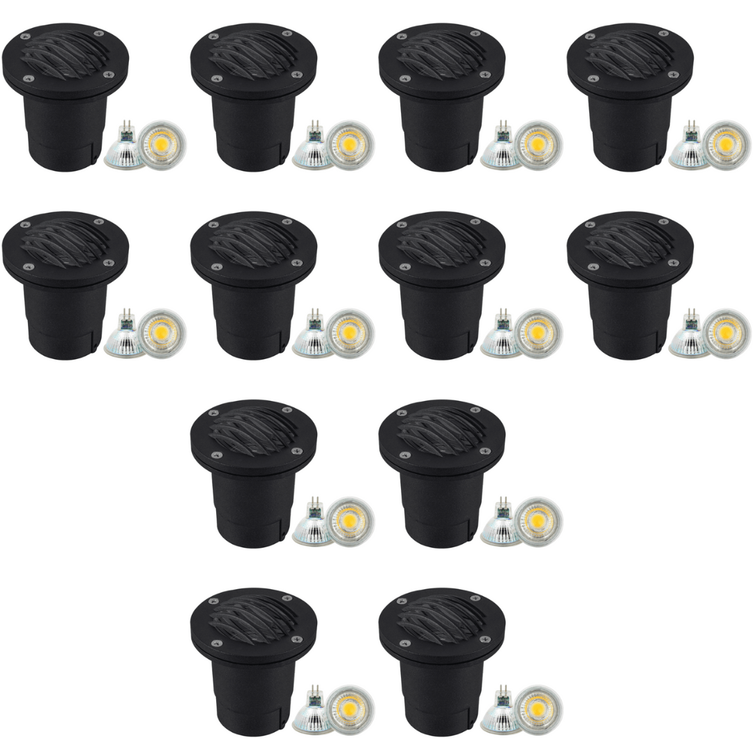 UNA06 4x/8x/12x Package Cast Aluminum Low Voltage Round Grill LED In-ground Well Light IP65 Waterproof with 5W 3000K Bulb